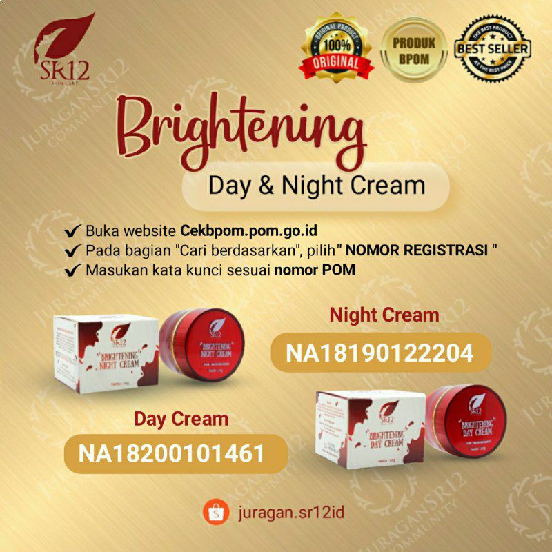 CREAM PENCERAH BPOM AMAN / KRIM SPF SR12 BRIGHTENING DAY &amp; NIGHT / MENYAMARKAN NODA HITAM