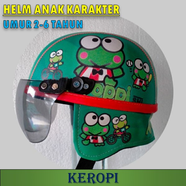 Helm Anak Retro Kulit Sintetis Motif Karakter