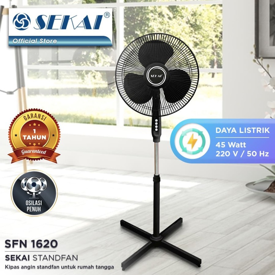 SEKAI SFN-1620 Stand Fan 16 Inch Kipas Angin Berdiri Tumpu Bergaransi Berkualitas