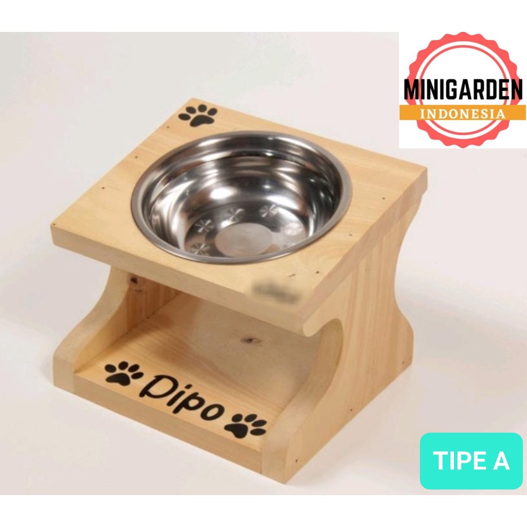 STANDING PET BOWL KAYU SINGLE BOWL tempat makan hewan anjing kucing