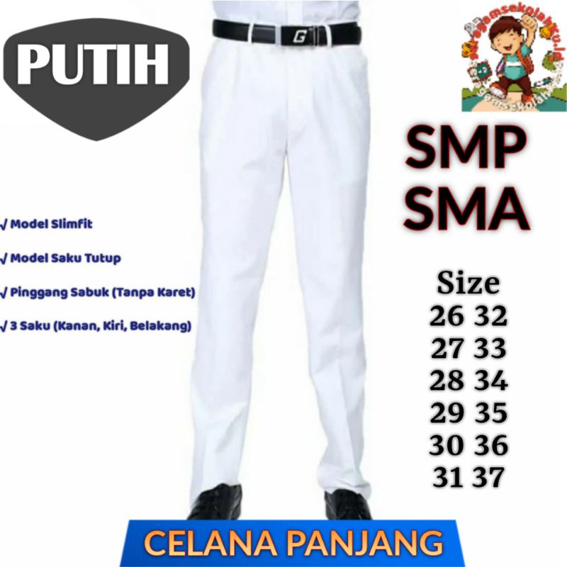 Jual Seragam Sekolah Smp Sma Celana Warna Putih Model Slimfit Pensil Shopee Indonesia 6571