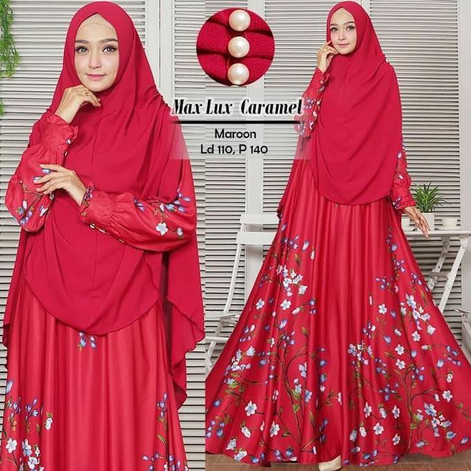 BAJU GAMIS MUSLIM SYARI SYARII CARAMEL HITAM MEWAH BONUS KHIMAR