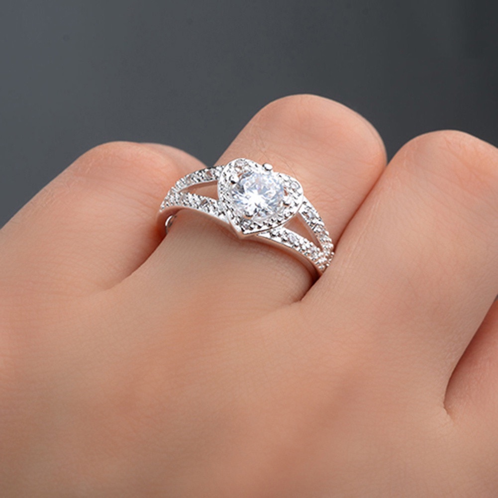 Cincin Sterling Silver 925 Bentuk Hati Aksen Kristal Untuk Wanita