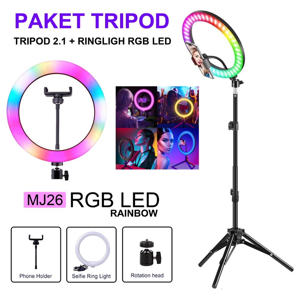 TRIPOD 2.1 + LAMPU RINGLIGHT + STAND HOLDER HP HANDPHONE KAMERA CAMERA RING FILL LIGHT 12 INCHI HX30