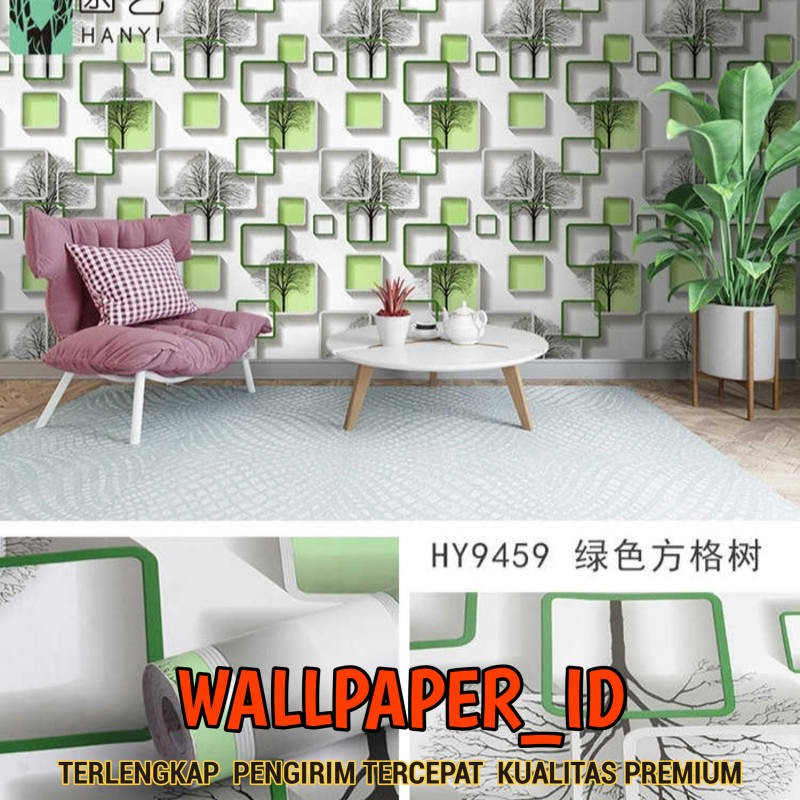 Termurah Grosir Wallpaper Sticker Dinding Pohon Kotak Hijau Mewah PREMIUM wallpaper dinding ruang tamu