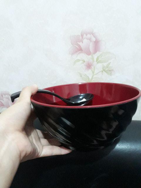 2 Pcs Mangkok Ulir Miring Merah Hitam 7 Inchi Golden Dragon W-07a3