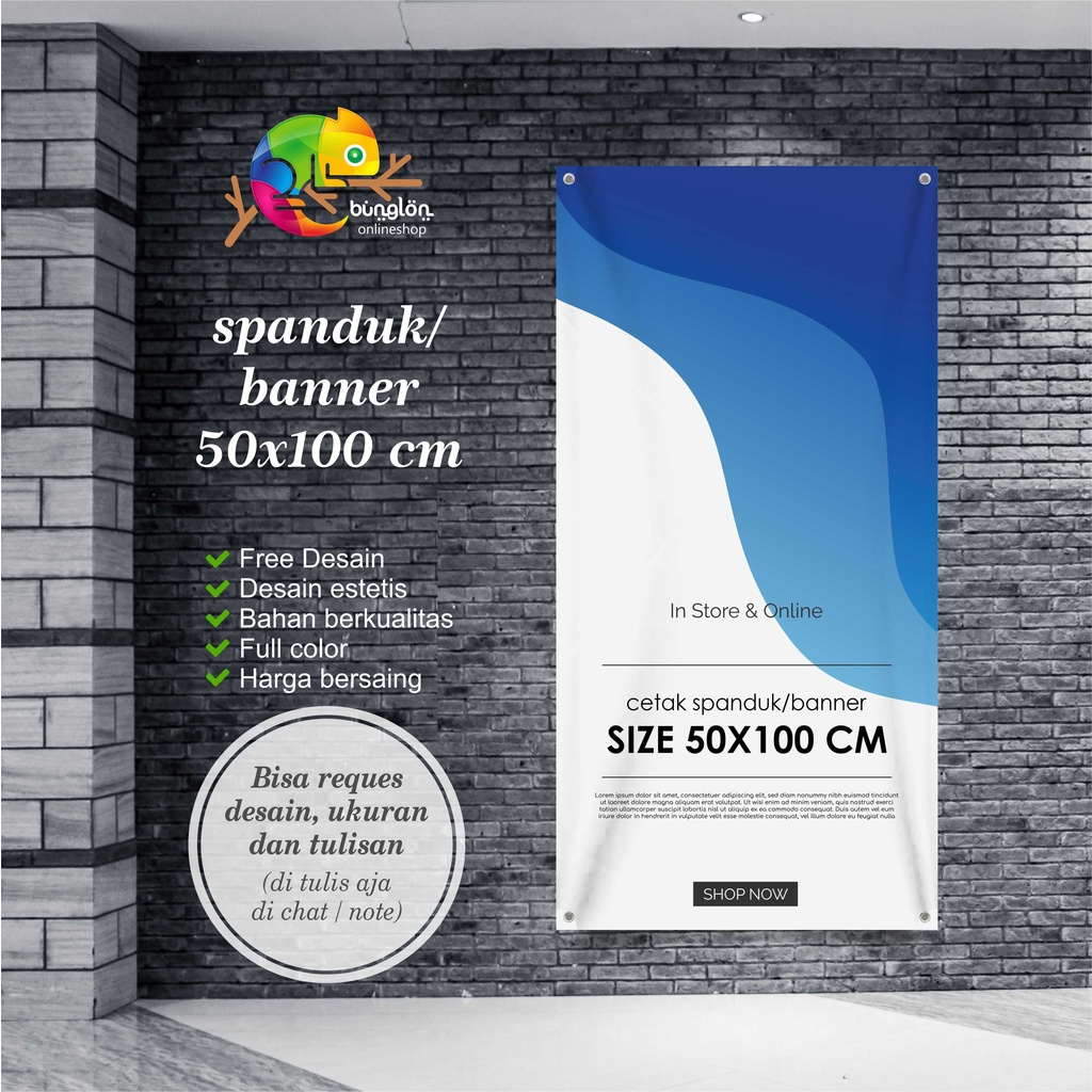 Jual Size 50x100 Cm Cetak Spanduk Banner Custom Resques Desain, Ukuran
