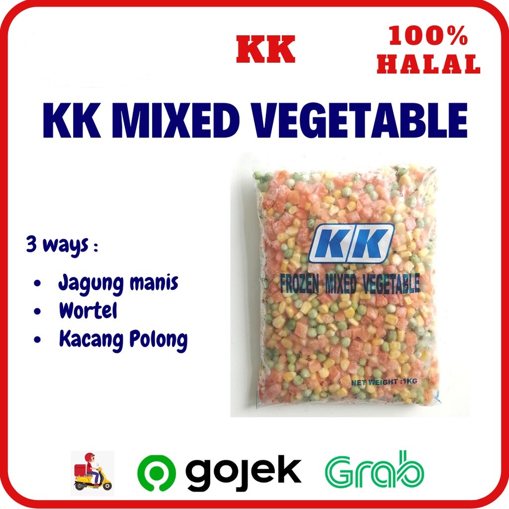 

Mix Vegetable 1 Kg 4 Way | KK Mix Vegetables 3 Way | Import Sayuran Beku Frozen 1Kg Campur 4 Jenis (Buncis, Wortel, Jagung Manis, Kacang Polong)