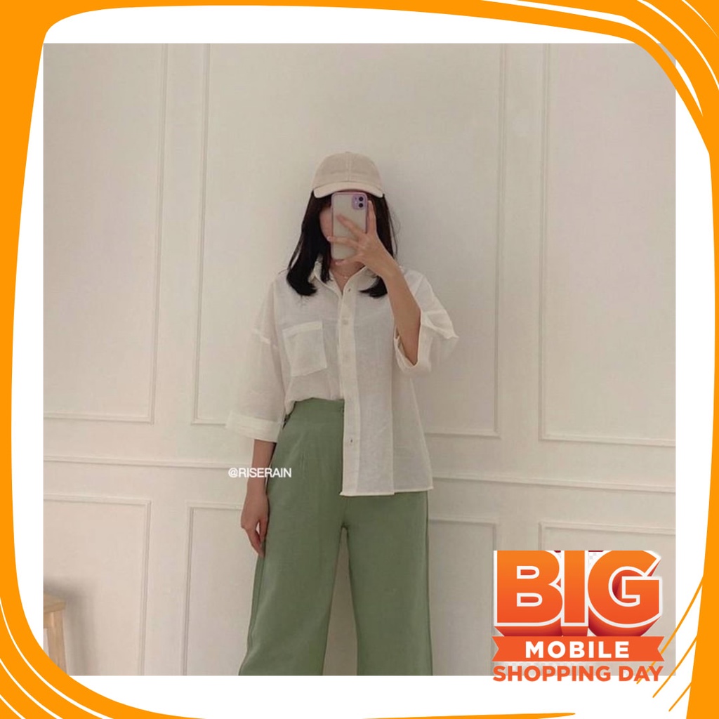 Whiteining Cleaning Best Quality atasan kancing kerah  /  Single pocket oversize shirt - kemeja saku
