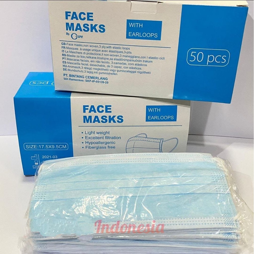 FACE MASK WITH EARLOOP / 3PLY / ISI 50PCS / BIRU