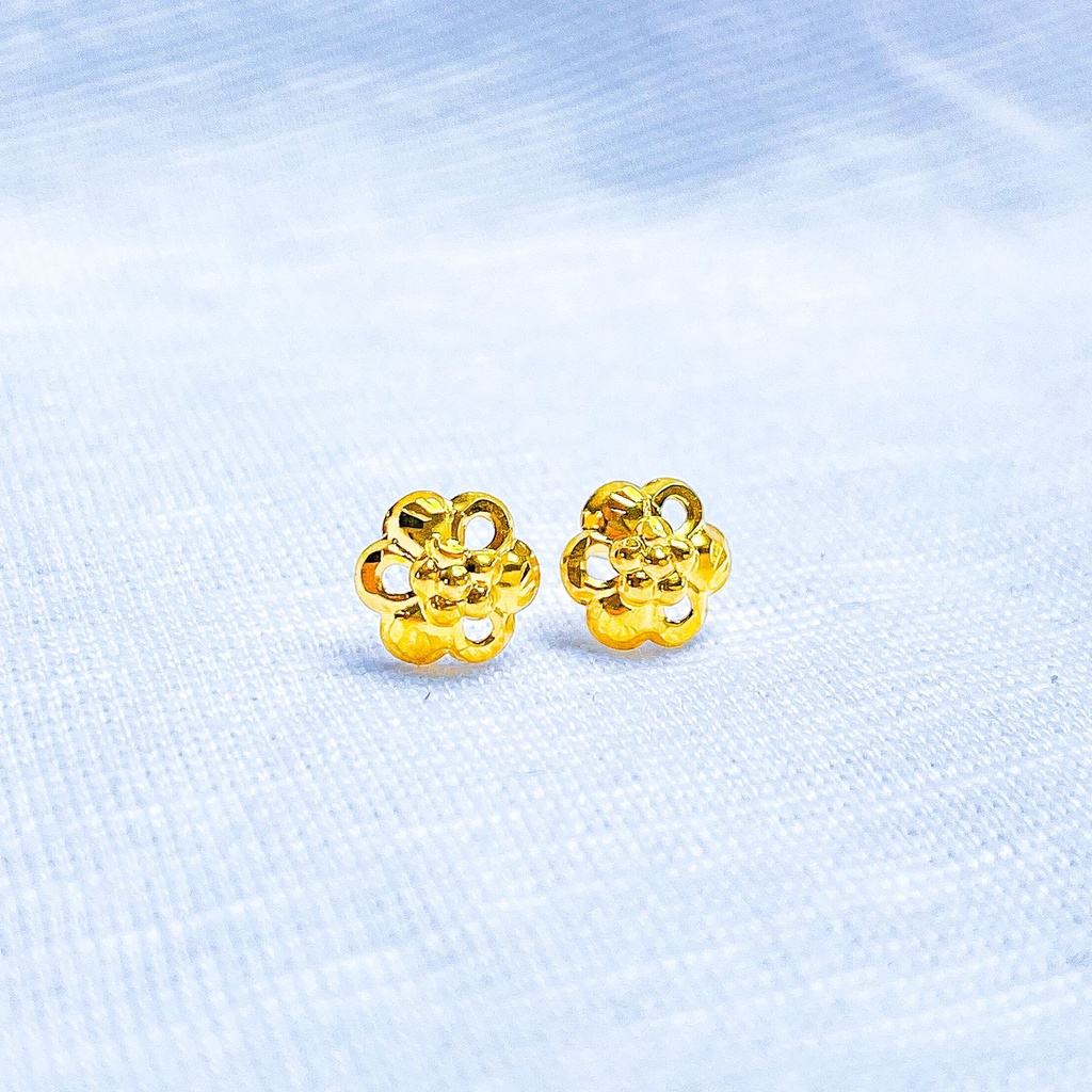 Anting duduk anak dan dewasa emas asli kadar 700 70 16k 3D bunga like kendari simpel giwang kerabu paku cucuk stud ringan 0,5 gr gram g setengah gold earrings