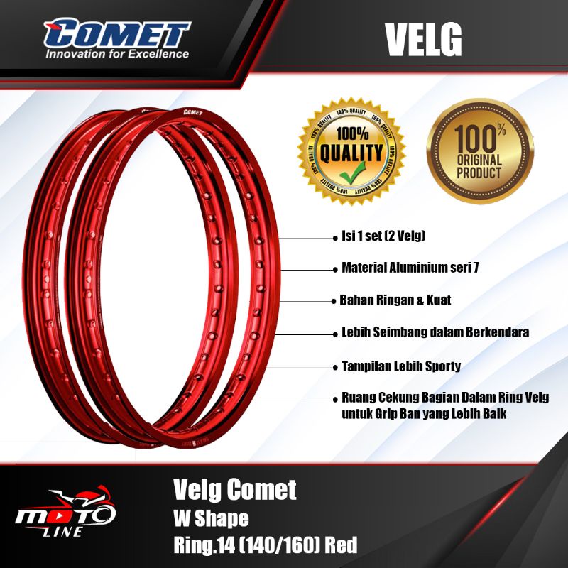 Velg Comet W Shape 140-160 ring 14 red