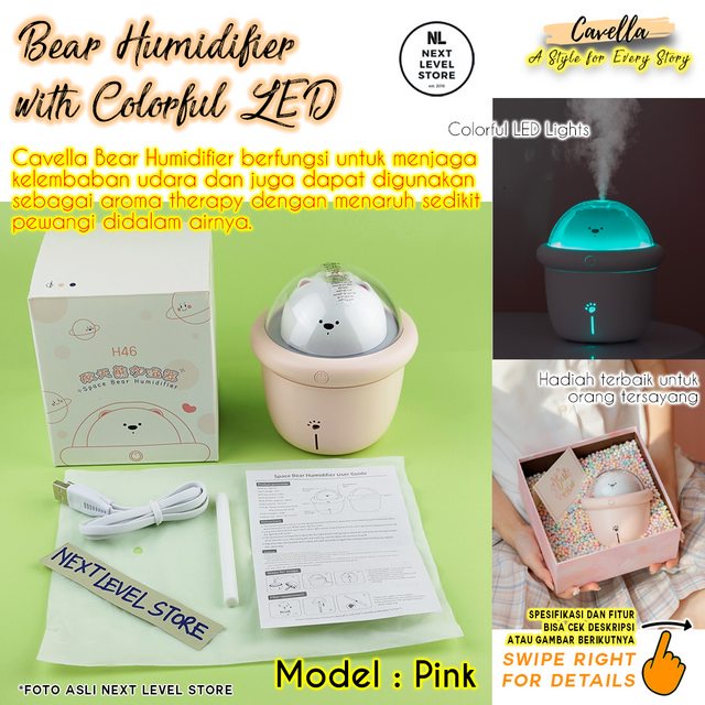 Humidifier Diffuser Bear Aromatherapy 200ml Original Cavella - Pink