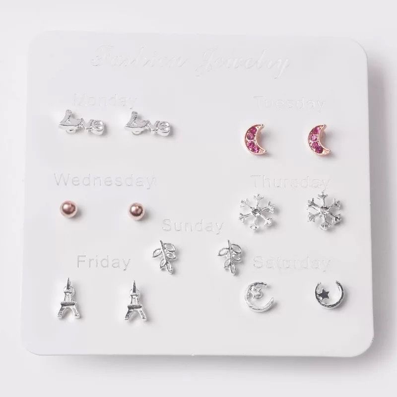 ★ODS★ 7 Pasang FA99 Anting Tindik Tusuk 1 Set Korea Fashion Plug Earrings Korean Style