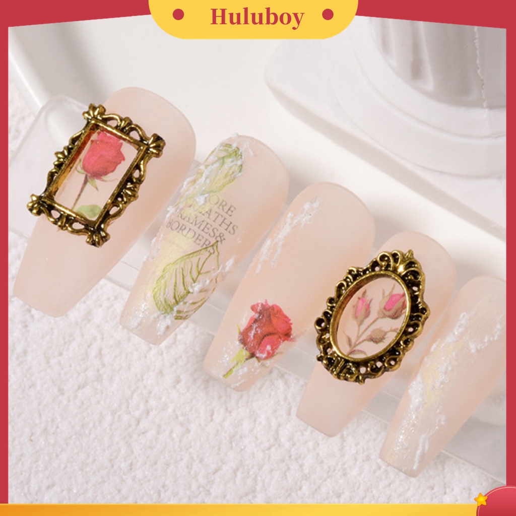 Huluboy Huluboy♡ 5pcs / Pak Ornamen Ukiran Hollow 3D Bahan Alloy Gaya Vintage Untuk Dekorasi Nail Art