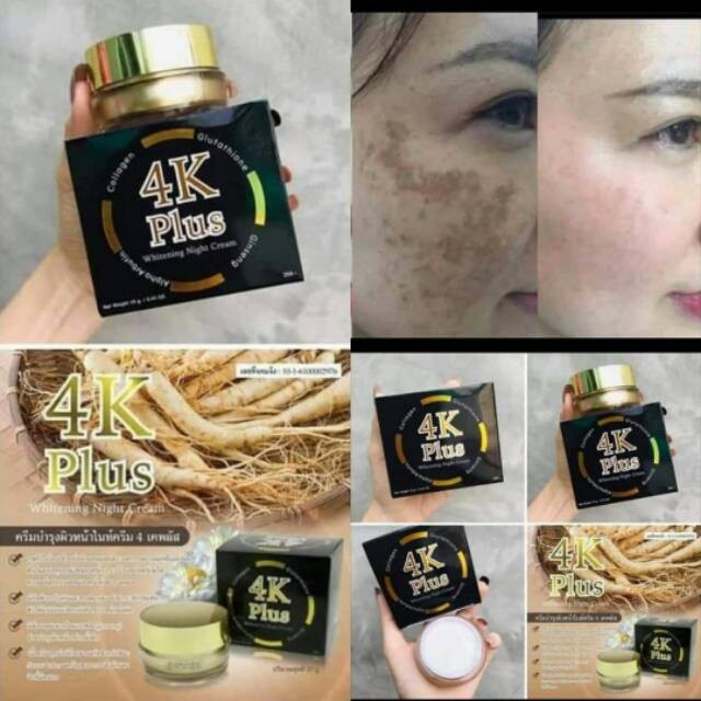 4K PLUS WHITENING NIGHT CREAM COLLAGEN GLUTATHIONE ALPHA ARBUTIN GINSENG CREAM PEMUTIH WAJAH FLEK