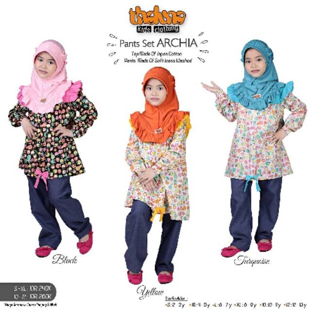 Thaluna / Pants set Archia /Setelan Tunik Katun jepang + soft denim