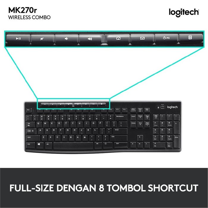 Keyboard Wireless Logitech MK270R - Bundled Keyboard Mouse Logitech Wireless Mk270R