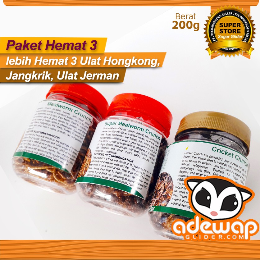 ADEWAP GLIDER Paket Hemat 3 Serangga Nutrisi Protein Sugar Glider