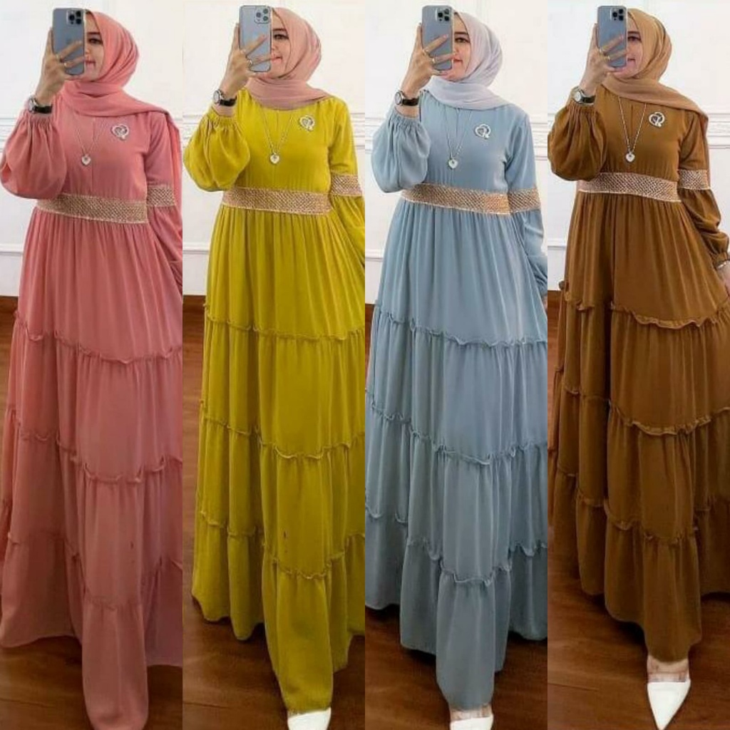 Rara Dress l Gamis Muslim Wanita Lebaran Polos Aksen Renda Premium BJ