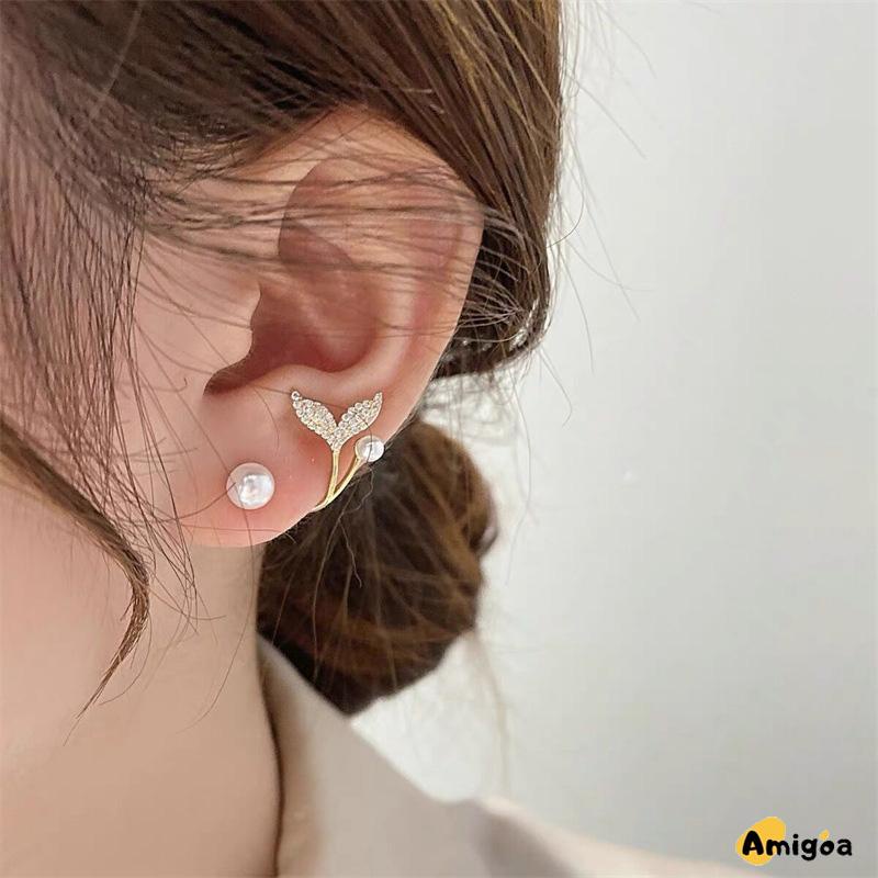 Anting Tusuk Silver 925 Wanita Desain Ekor Ikan Hias Mutiara 2021 - AG2