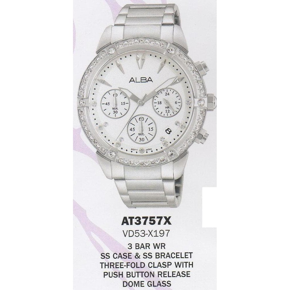 Jam Tangan wanita original Alba AT3757 silver dial white swarovski