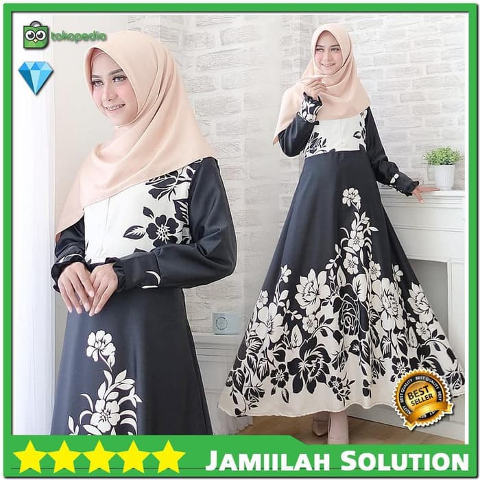 Gamis Remaja Modern Syari Wanita Muslimah Pinggang Belakang Karet Adem