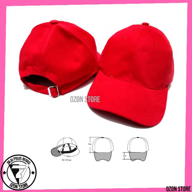 Topi Baseball Distro Caps Polos Pengait Besi Bahan Rapel Premium - Merah