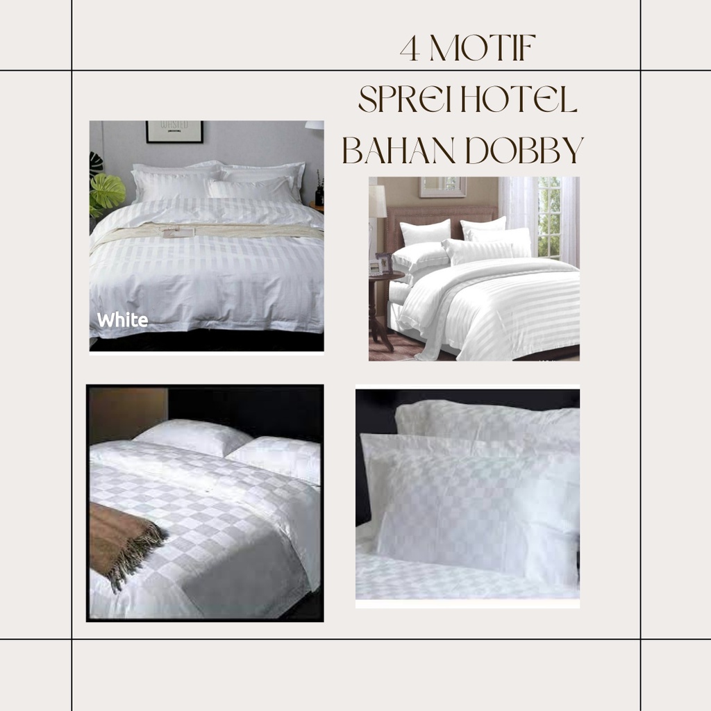 Sprei Hotel Bahan Dobby Putih motif Garis Kotak Ukuran 200x200