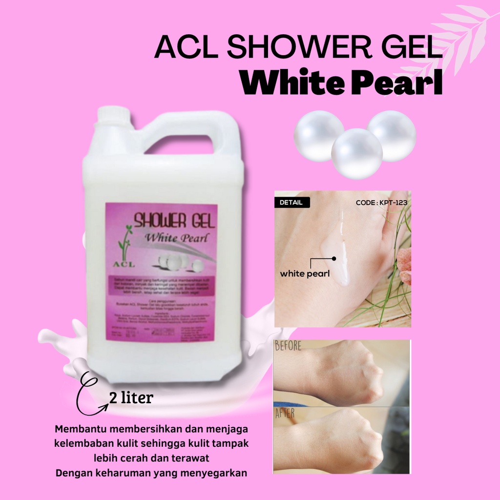 sabun perawatan kecantikan badan pemutih anti bakteri tubuh kesehatan permanent mandi cair botol refill shower gel body wash whitening white pearl kelembaban kulit cerah terawat harum dan segar 2 liter