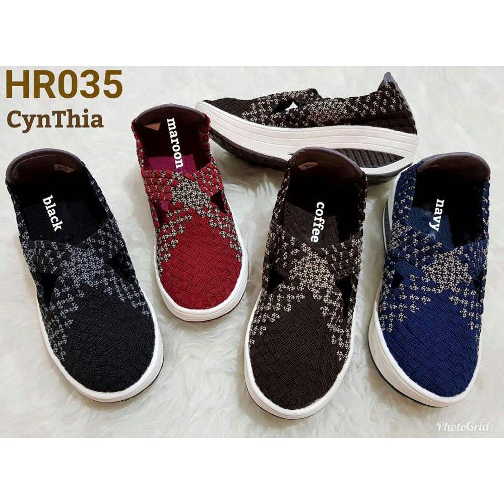 SEPATU WANITA SEPATU FASHION CYNTHIA SEPATU RAJUT   SEPATU ANYAM   CYNTHIA WEDGES HR035 ORI