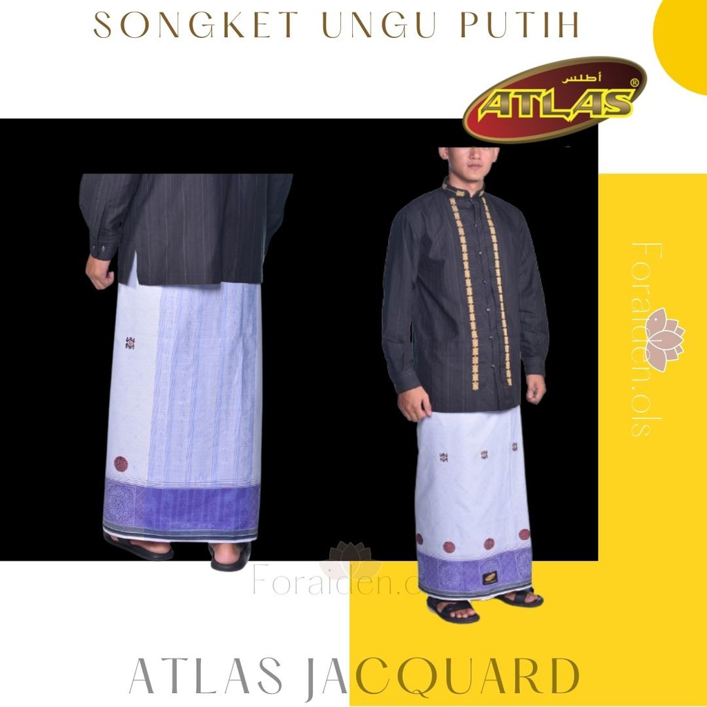 Sarung ATLAS Jacquard Songket Ungu Putih