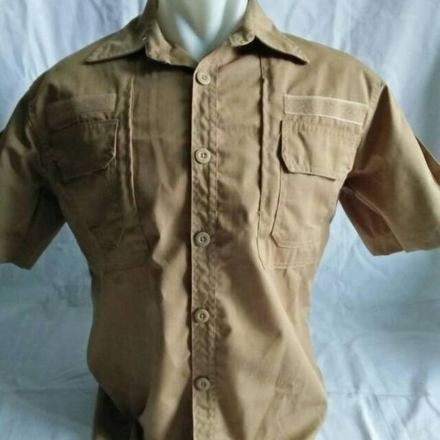 Kemeja taktikal/helikon lengan pendek khaki,abu tua,coklat pns/coyote,hitam,biru dongker,hijau army