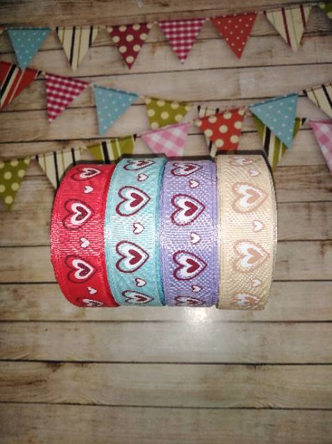 Pita valentine grossgrain 2cm motif hati love  rol 10 yard (kurleb 8.5 m)