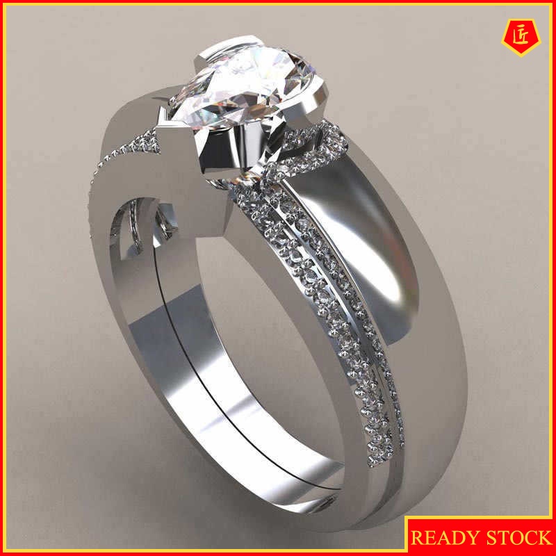 [Ready Stock]S925 Silver Diamond Double-Layer Glossy Ring