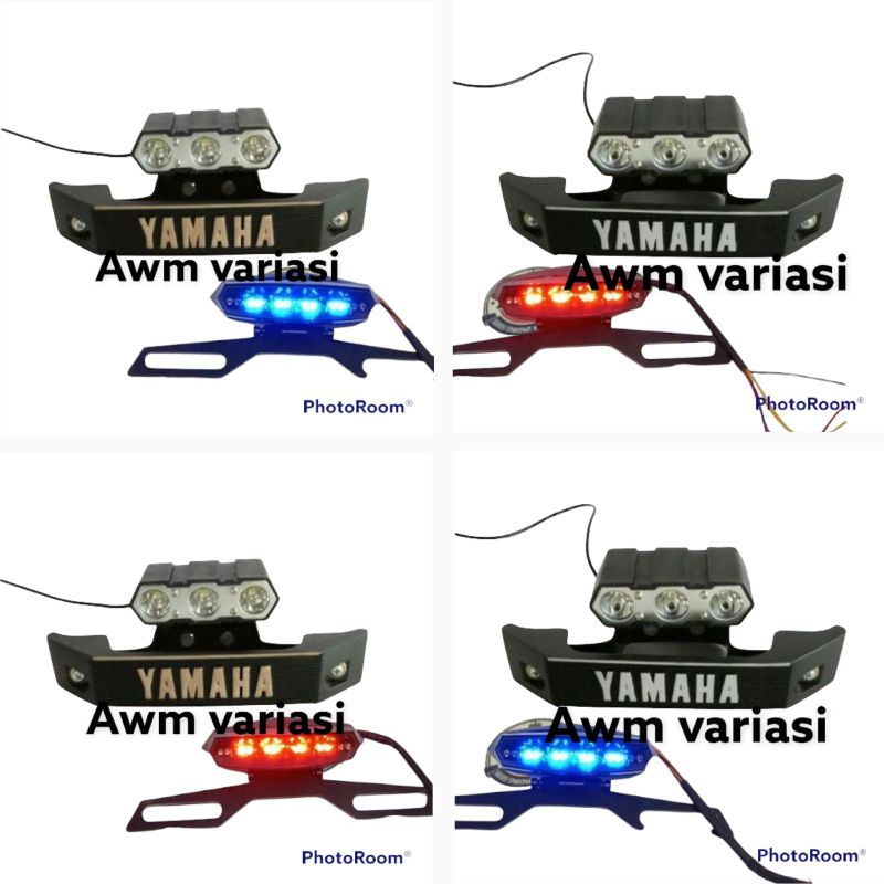 Lampu Tembak Owl 3 LED Plus Breket Dudukan Lampu Berikut Kumis Gold Rx-King Full Set plus lampu stop mini