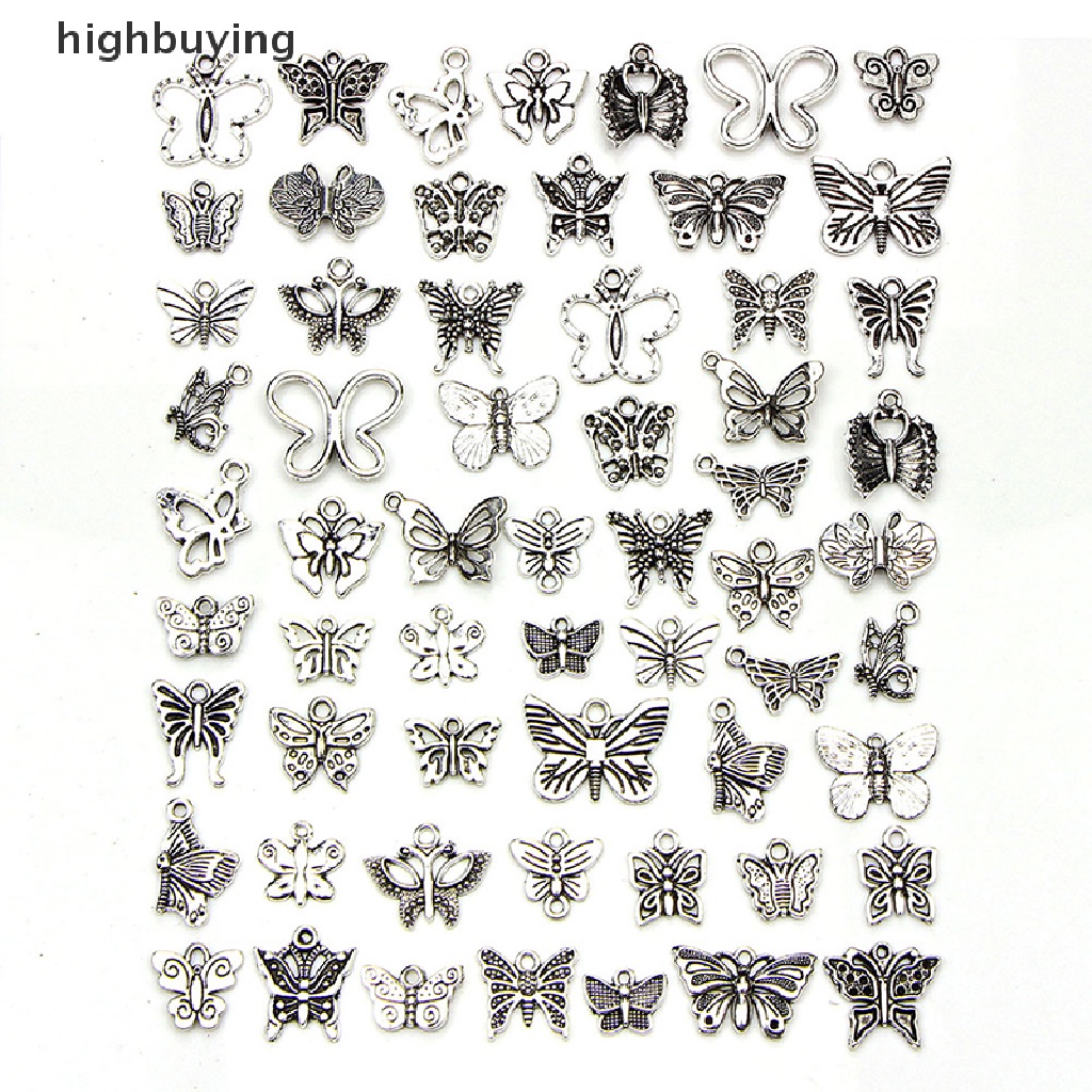 Hbid 60Pcs / Set Liontin Kupu-Kupu Silver Tibet Vintage Untuk DIY Craft / Perhiasan