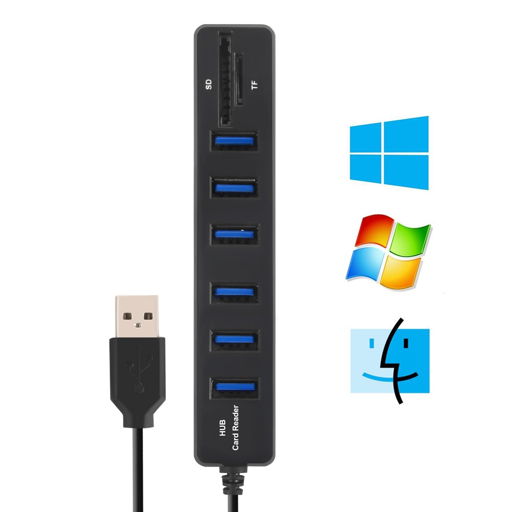 2 in 1 USB Hub 6 Port Combo Card Reader