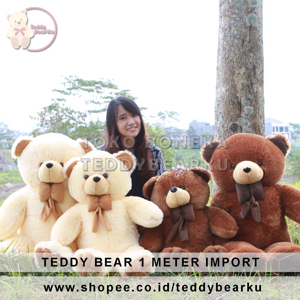 BONEKA TEDDY BEAR JUMBO UKURAN 1 METER WARNA CREAM MODEL TEDDY BEAR MODEL IMPORT