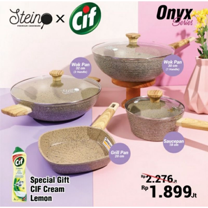 STEINCOOKWARE Paket Onyx / panci anti lengket /Stein Frypan/Sauce Pan panci serbaguna / panci granit