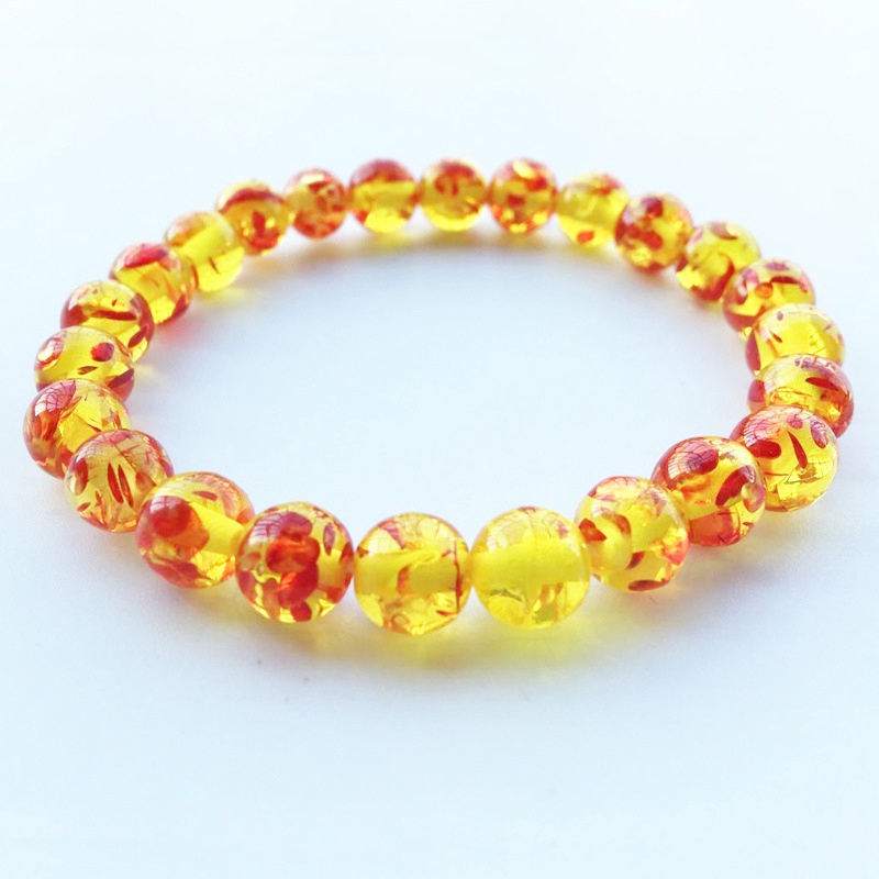 Gelang Manik-Manik Batu Alam Amber Bulat Elastis Untuk Pria Dan Wanita