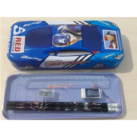 PENCIL CASE - TEMPAT PENSIL KALENG MOBIL BESAR 2 TINGKAT IRONMAN AVENGERS CAPTAIN AMERICA SPIDERMAN CARS SUPERMAN DORAEMON - PAKET ALAT TULIS SEKOLAH LENGKAP-Capt America