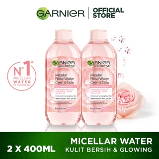 Image of Garnier Micellar Rose Water Clean & Glow - 400 ml x2 pcs - Skincare Pembersih Wajah Kulit Glowing