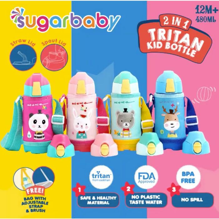 SHO335 Sugar Baby Tritan 2in1 Kid Bottle 480ml With Bag and Strap