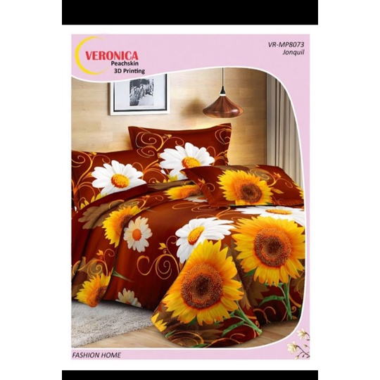 sprei microtex motif bunga matahari coklat kuning