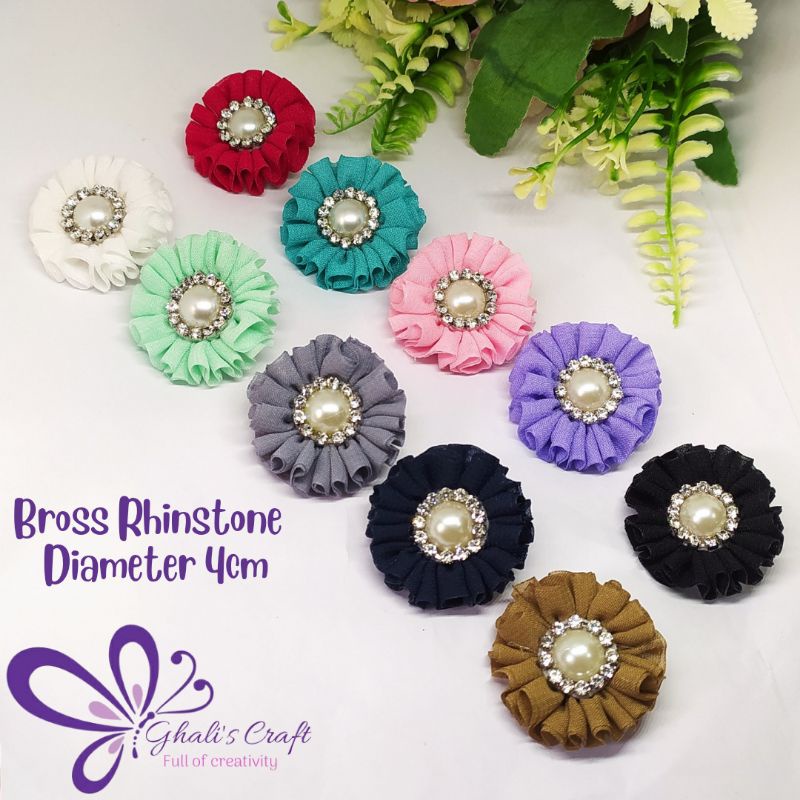 Bross bunga/Bross hijab Rhinestone/ Bross jilbab bunga handmade /bross hijab/aksesoris hijab