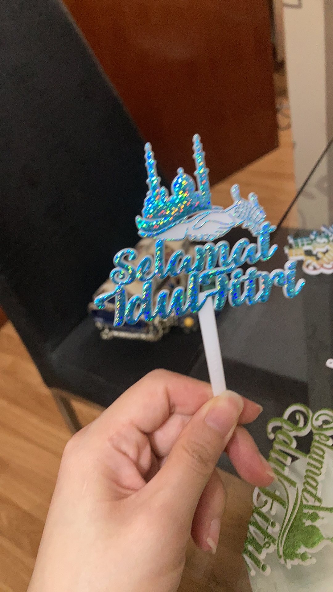 Ti-0137-f Cake Topper Tulisan Idul Fitri Lebaran Biru