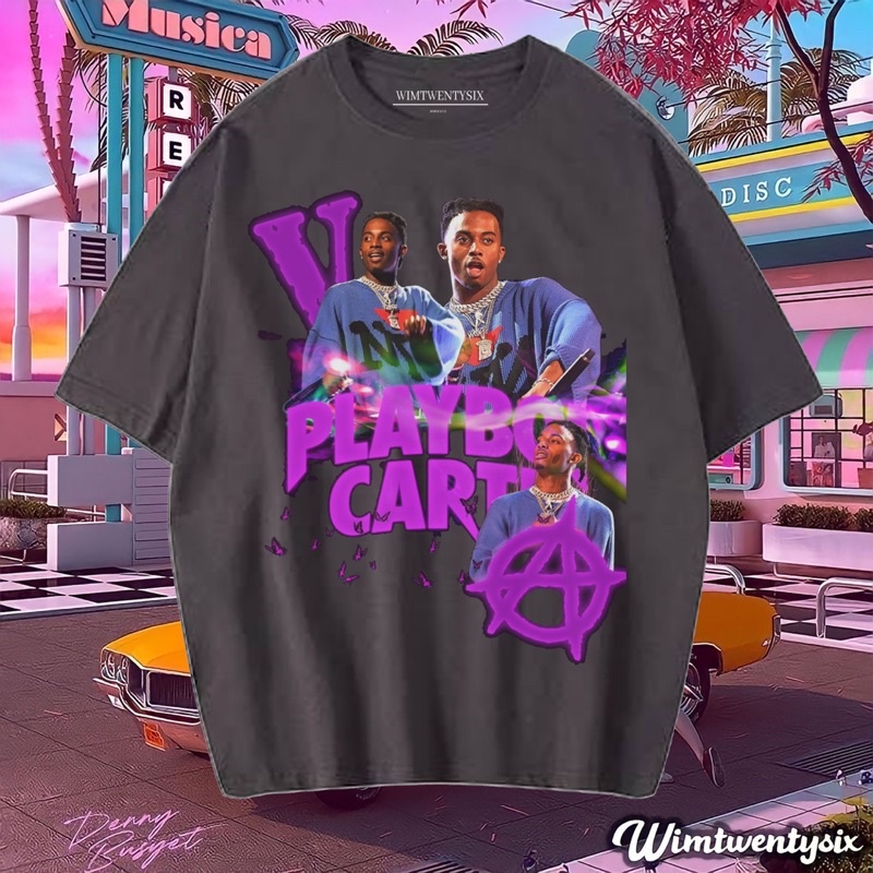 KAOS PLAYBOI CARTI ROCKSTAR MADE VINTAGE RAP TEE ( OVERSIZE DARK GREY T-SHIRT)