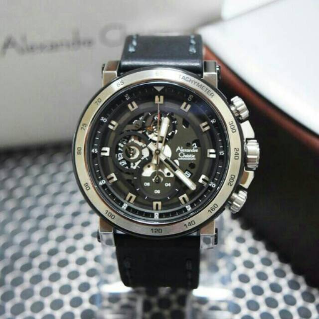 Jam tangan alexandre crhistie ac 6429 leather black original