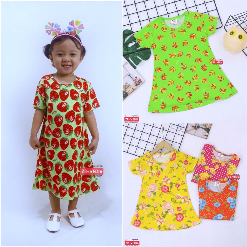 Dress Amirah uk 3-5 Tahun / Lengan Baju Tidur Balita Anak Perempuan Adem Kaos Lucu Dres Harian Murah kiosbalitaaprilia